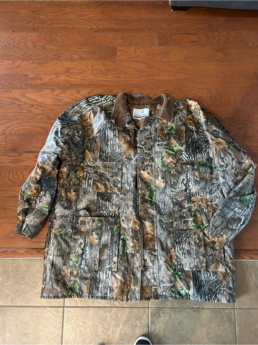 Men's quilted Camouflage Field Jacket with Brown Corduroy Collar